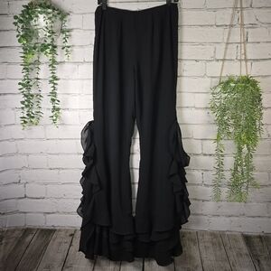 Studio I Black Pants With Cascading Ruffles, Feminine, Fancy, Party, Chic Size 6